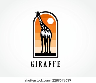 giraffe stand at warm sun logo design template illustration inspiration
