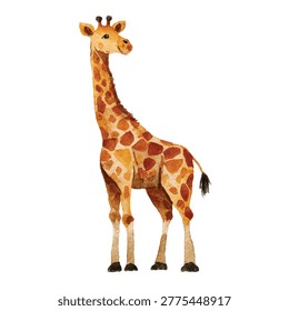 Giraffe standing looking forward calmly