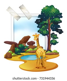 Giraffe standing in the savanna field illustration