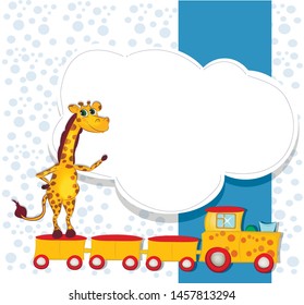 The giraffe stands on paravoz. Layout for a boy. Vector graphics.