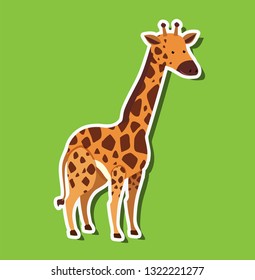 A giraffe sticker on green background illustration