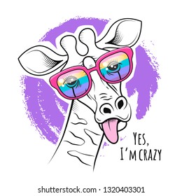 Giraffe sticking out tongue. Funny poster and t-shirt design