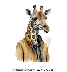 Giraffe suit fashion illustration for clothes design. Cute character design. Happy beautiful background.