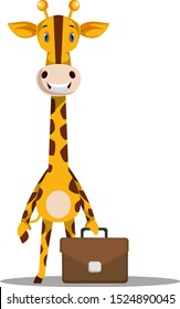 Giraffe with suitcase, illustration, vector on white background.