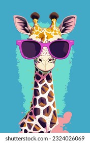 giraffe in sunglasses, art summer  animal illustration