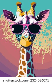 giraffe in sunglasses, art summer  animal illustration