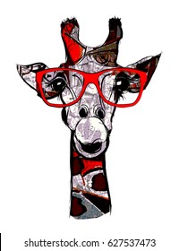 Giraffe with sunglasses - vector illustration