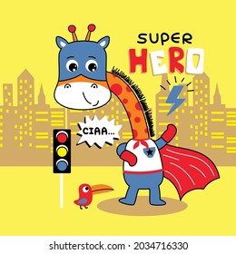 giraffe the super hero funny animal cartoon