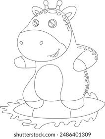 Giraffe Surfer Surfboard Animal Vector Graphic Art Illustration