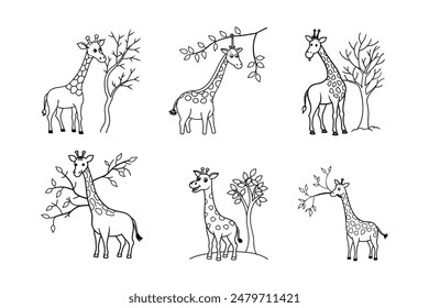 Giraffe Swearing at Low Branches Cartoon vector Illustration .