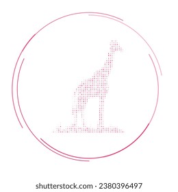 The giraffe symbol filled with pink dots. Pointillism style. Vector illustration on white background