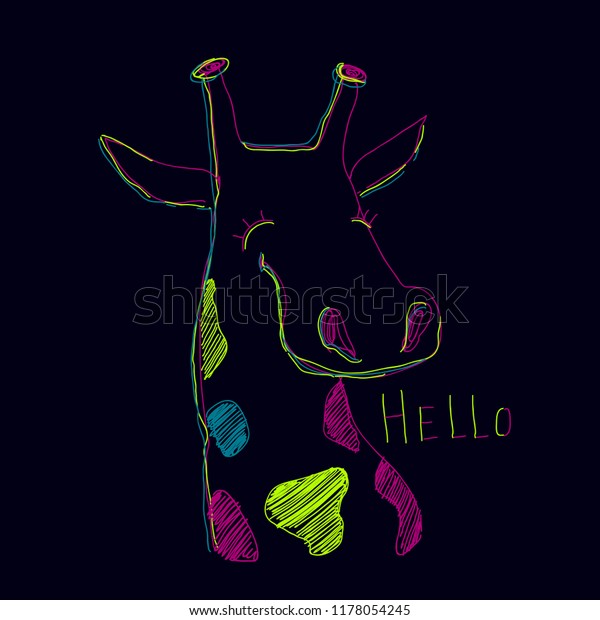 Giraffe T Shirt Design Drawing Neon Stock Vector Royalty Free