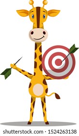Giraffe mit Ziel, Illustration, Vektorgrafik auf weißem Hintergrund.