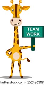 Giraffe with team work sign, illustration, vector on white background.