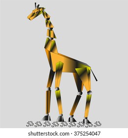 Giraffe techno illustration
Techno illustration of a giraffe is made up of spheres connected with the bulk structure of the body and legs of the animal on the gray background
