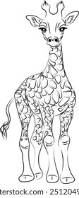 Giraffe. Thin outline with black lines. For coloring.