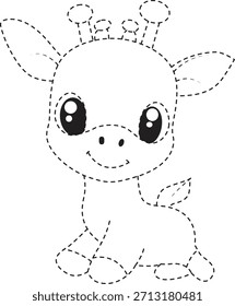Jirafa con cuernos diminutos línea de arte ideal para libros de cuentos, afiches de clase, y diseños digitales de los niños caprichosos.