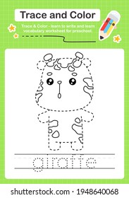 Giraffe trace and color preschool worksheet trace for kids for practicing fine motor skills