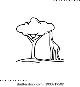giraffe and tree, savannah vector icon in outlines