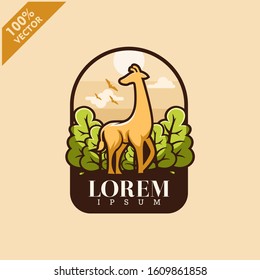 Giraffe with tree and sky background safari logo vector