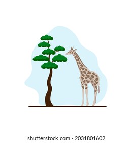 giraffe and tree vector illustration