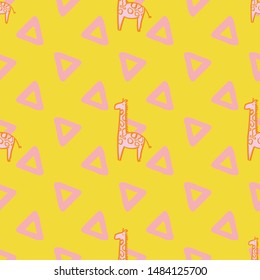 giraffe triangle seamless repeat pattern background. Perfect for kids and textile design.