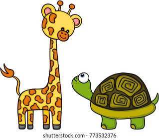 Giraffe and turtle are the best friend