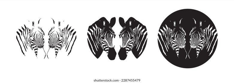 Giraffe twin heads digital close up illustration, vector set