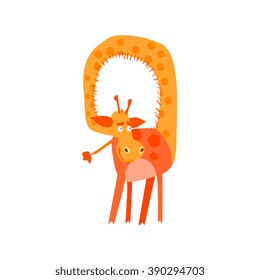 Giraffe With Twisted Neck Flat Cartoon Stylized Vector Illustration