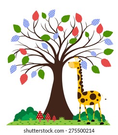 giraffe under tree