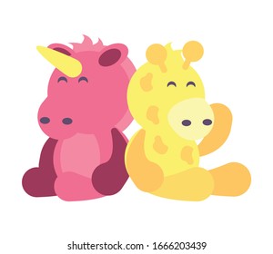 giraffe and unicorn on white background, baby toys vector illustration design