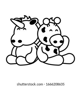 giraffe and unicorn on white background, baby toys vector illustration design
