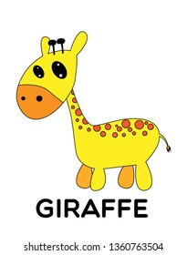giraffe, vector animal cartoon, coloring book or page