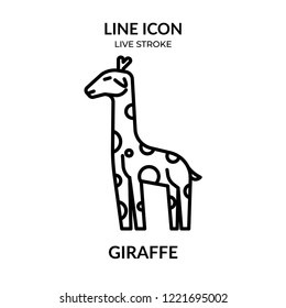 giraffe vector, animal line icon with live stroke,  Flat design