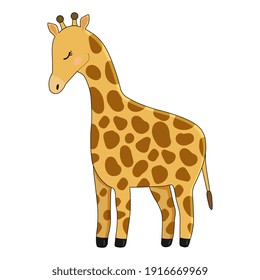 Giraffe vector cartoon illustration. Cute giraffe isolated on white background. Great for icon, symbol, card, children's book