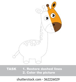 Giraffe in vector colorful to be traced. Restore dashed line and color the picture. Worksheet to be colored.
