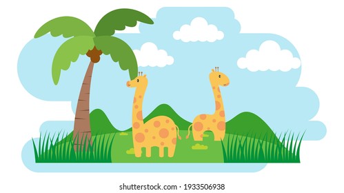 Giraffe Vector Cute Animals in Cartoon Style, Wild Animal, Designs for Baby clothes. Hand Drawn Characters