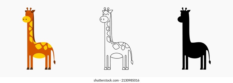 Giraffe vector illustration. Animal coloring book content. Giraffe outline vector. Giraffe silhouette picture. Cute animal illustration for children.