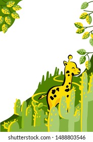 giraffe vector illustration art children cartoon shroud color colours yellow green