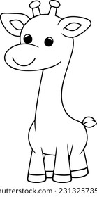 Giraffe vector illustration. Black and white outline Giraffe coloring book or page for children