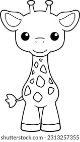 Giraffe vector illustration. Black and white outline Giraffe coloring book or page for children