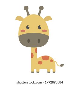 A giraffe vector illustration cartoon isolated on white background. Cute giraffe pastel cartoon.