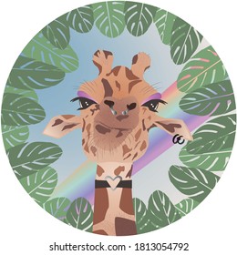 Giraffe, Vektorgrafik - Giraffenhipster mit Piercings und Regenbogen