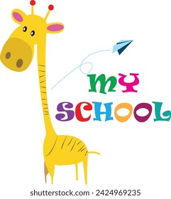 Jirafa ilustración vectorial de "mi escuela". Jirafa linda aislada sobre fondo blanco EPS 10