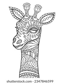 Giraffe vector illustration outline sketch art. Coloring page drawing and book design template isolated on white. Tee shirt print, tattoo artwork