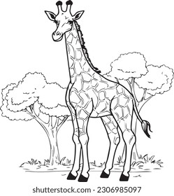 Giraffe: estilo de dibujos animados de líneas vectoriales para colorear