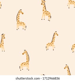 Giraffe vector seamless pattern.  Cute pattern for kids, gender neutral on yellow background. Safari giraffe for wrapping paper, fabric, textile, wallpaper, home decor
