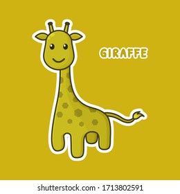 Giraffe Vector. Zoo Cartoon Character. Cute Animal Mascot Icon Outline Style
