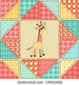 Giraffe. Vintage patchwork pattern. Vector background.