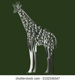 giraffe vintage vector art with green background 